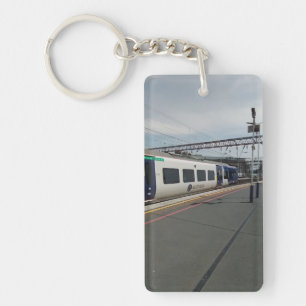 Blue and white train keychain