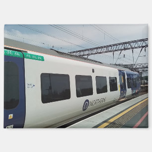 Blue and white train magnet