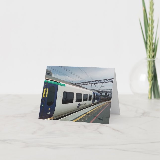 Blue and white train thank you card (Front)