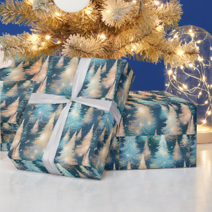 Blue and White Trees Modern Christmas Wrapping Paper