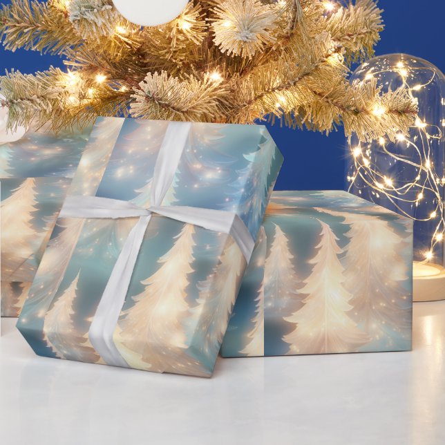 Blue and White Trees Modern Christmas Wrapping Paper (Holidays)