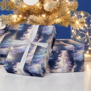 Blue and White Trees Modern Christmas Wrapping Paper