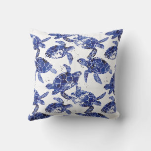 Blue and White Turtle Pattern Throw Pillow