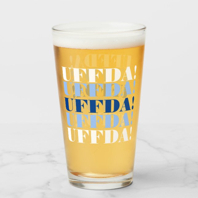 Blue and White Uffda Beer Glass (Front Filled)