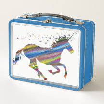 Blue and White Unicorn Metal Lunch Box