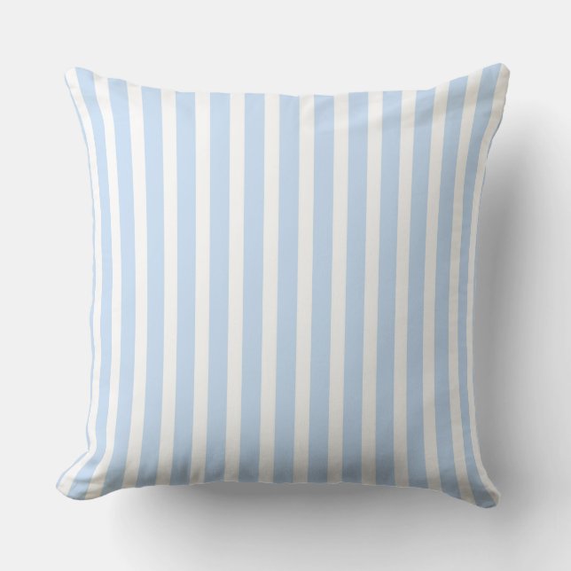 Blue and white vertical  striped throw pillow (Front)