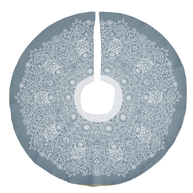 Blue and White, Victorian Lace LookChristmas Skirt Faux Linen Tree Skirt (Front)