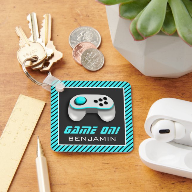 Blue and White Video Game Controller Kids Room Keychain (Desk)