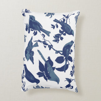 blue and white vintage bird pillow
