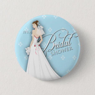 Blue and White Vintage Bridal Shower Pin
