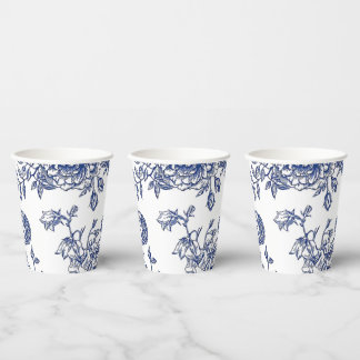 Blue and white vintage floral paper cups