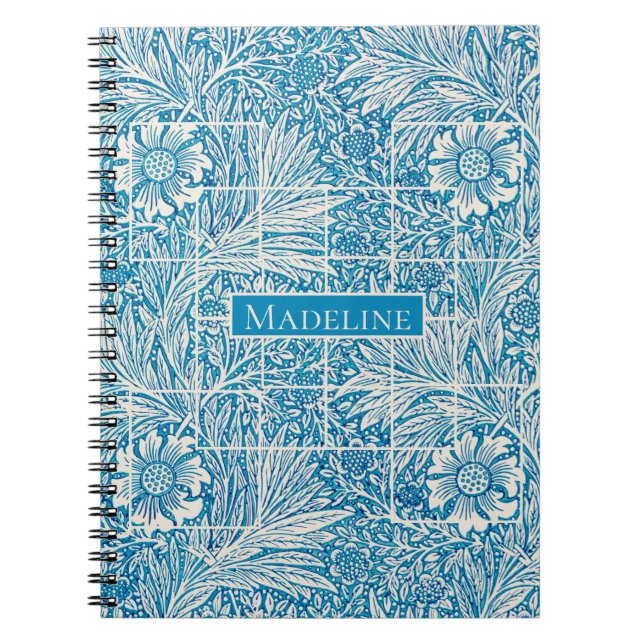 Blue and White Vintage Floral Pattern Notebook (Front)
