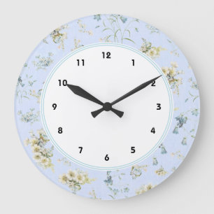 Blue and white vintage floral print large clock