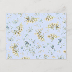 Blue and white vintage floral print postcard