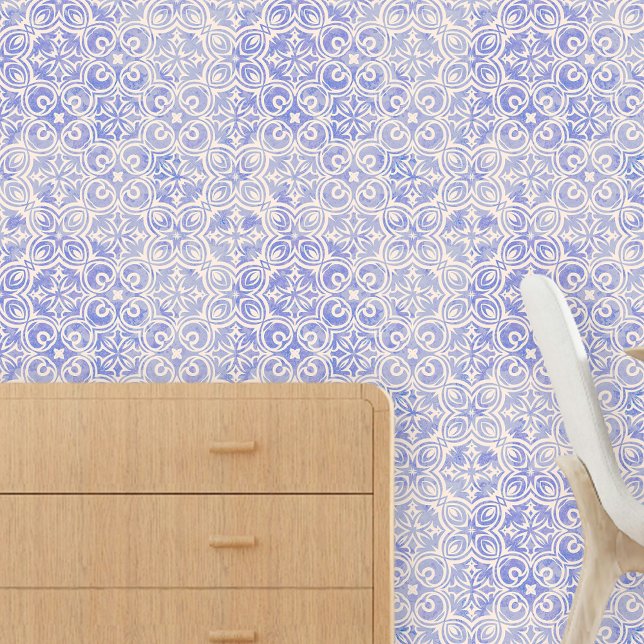Blue and White Vintage Mediterranean Stone-Look Wallpaper (Creator Uploaded)