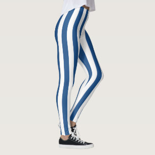 Blue and White Vintage Stripes Leggings