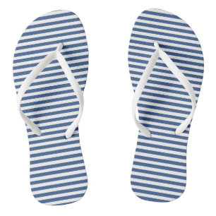 Blue and White Vintage Thin Stripes Flip Flops