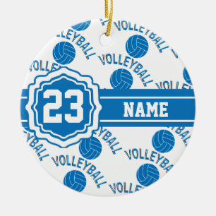 Blue and White Volleyball Ceramic Ornament