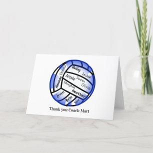 Blue and White Volleyball Thank You Coach Card