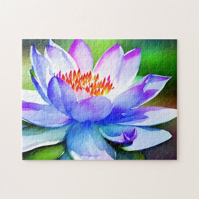 Blue and white water lily art jigsaw puzzle (Horizontal)