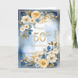Blue and White Watercolor 50th Wedding Anniversary Card