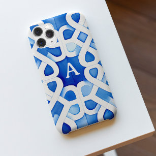 Blue and White Watercolor Celtic Chain Pattern iPhone 15 Pro Max Case