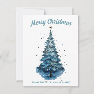 Blue and White Watercolor Christmas Card