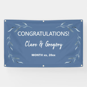 Blue and White Watercolor Leaves Wedding Banner