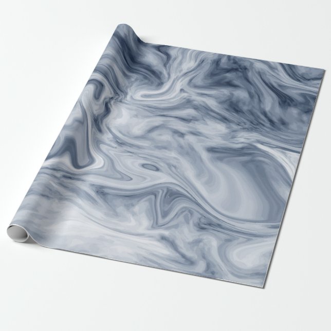 Blue And White Watercolor Marble Wrapping Paper (Unrolled)