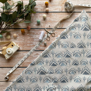 Blue and White Watercolor Moroccan Tile Pattern Fabric