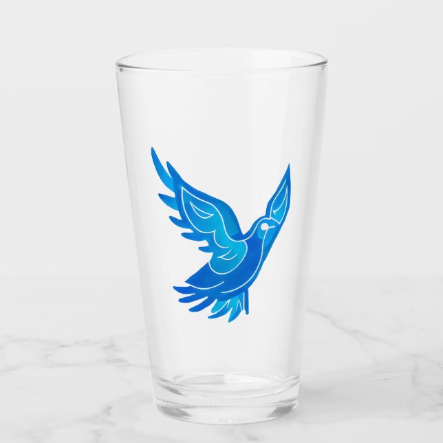 Blue and White Watercolor Peace Dove Glass (Front)