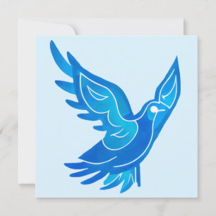 Blue and White Watercolor Peace Dove Holiday Card