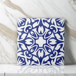 Blue and White Watercolor Spanish Pattern Tile