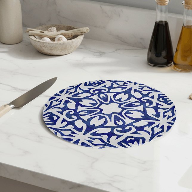 Blue and White Watercolor Spanish Tile Pattern Cutting Board (Creator Uploaded)