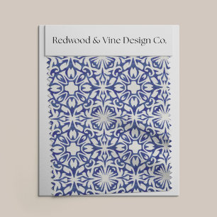 Blue and White Watercolor Spanish Tile Pattern Fabric