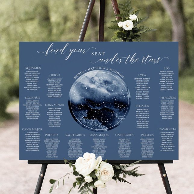 Blue and White Watercolor Table Seating Chart Sign (Creator Uploaded)