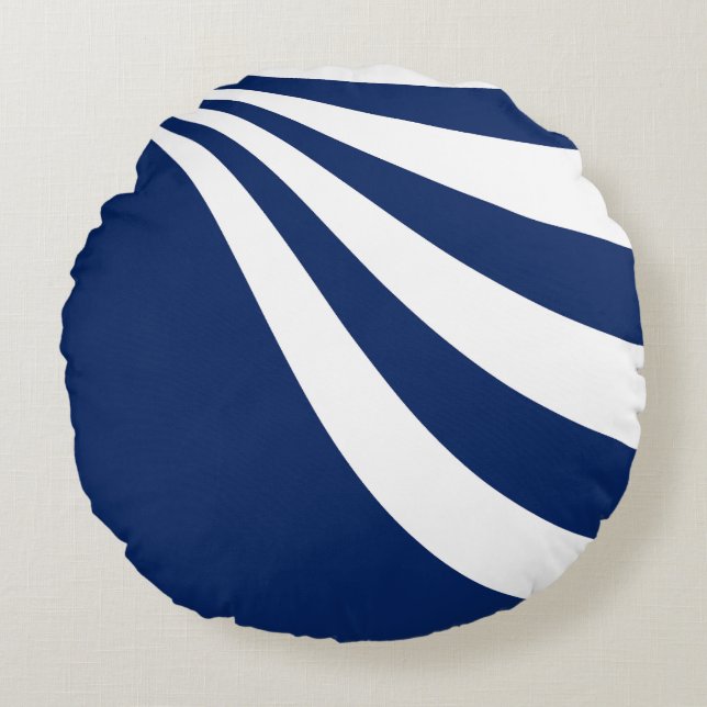 Blue and White Wave Round Pillow (Front)