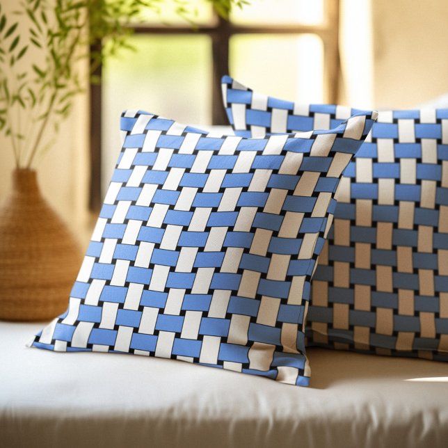 Blue and White Weave Geometric Pattern Throw Pillow (Creator Uploaded)