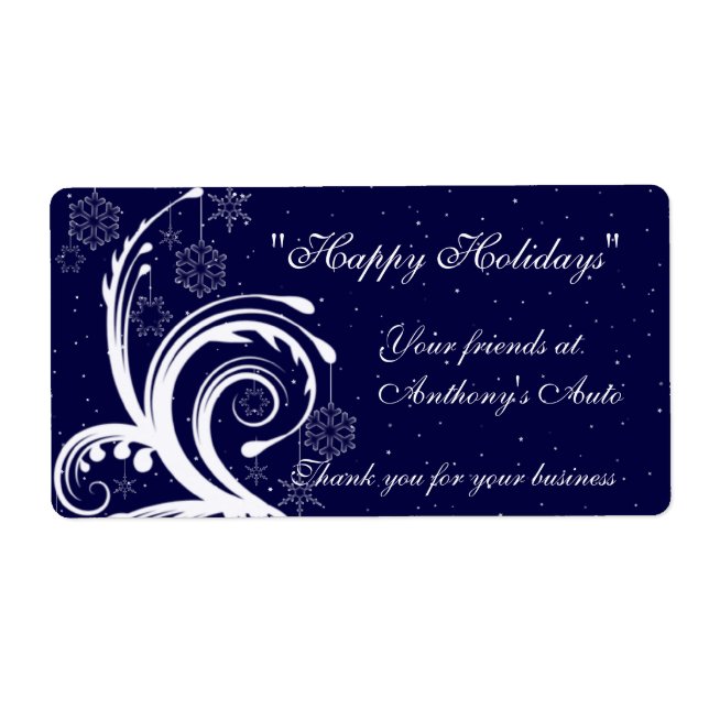 Blue and White Wedding,  Happy Holidays Wine Label (Front)