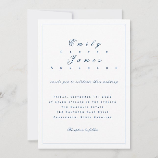 Blue and White Wedding Invitation (Front)