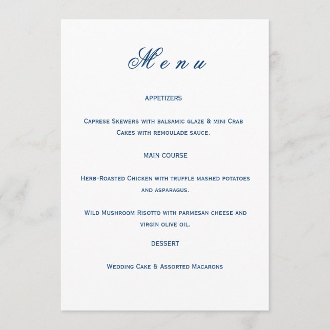 Blue and White Wedding  Menu (Front)