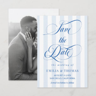 Blue and White Wedding Photo Save The Date