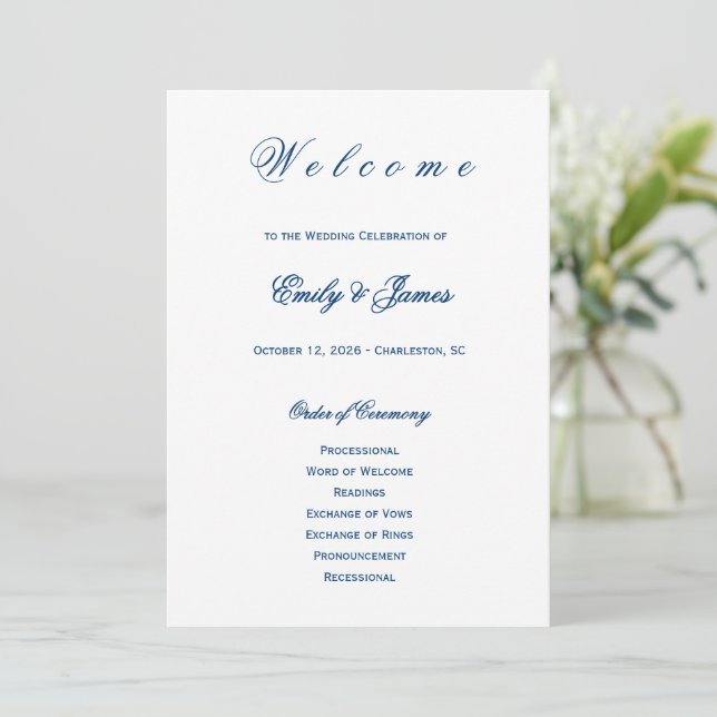 Blue and White Wedding  Program (Standing Front)