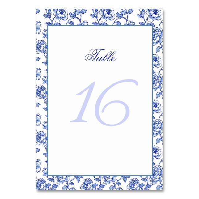 Blue and White Wedding Table Number (Front)