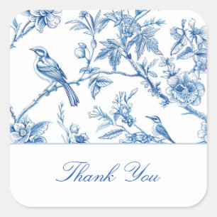 Blue and White Wedding Thank You Card Square Sticker