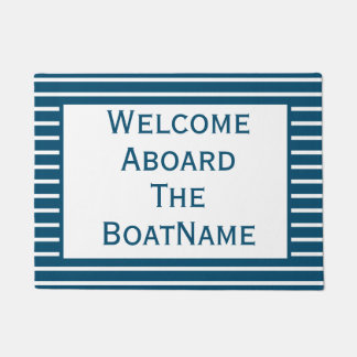 Blue and White Welcome Aboard Boat Doormat