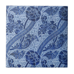 Blue and White William Morris Style Floral Tile