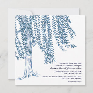 Blue and White Willow Tree Wedding Invitation