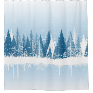 Blue and white winter forest grunge paint design