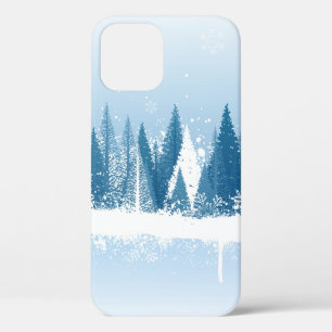 Blue and white winter forest grunge paint design iPhone 12 case